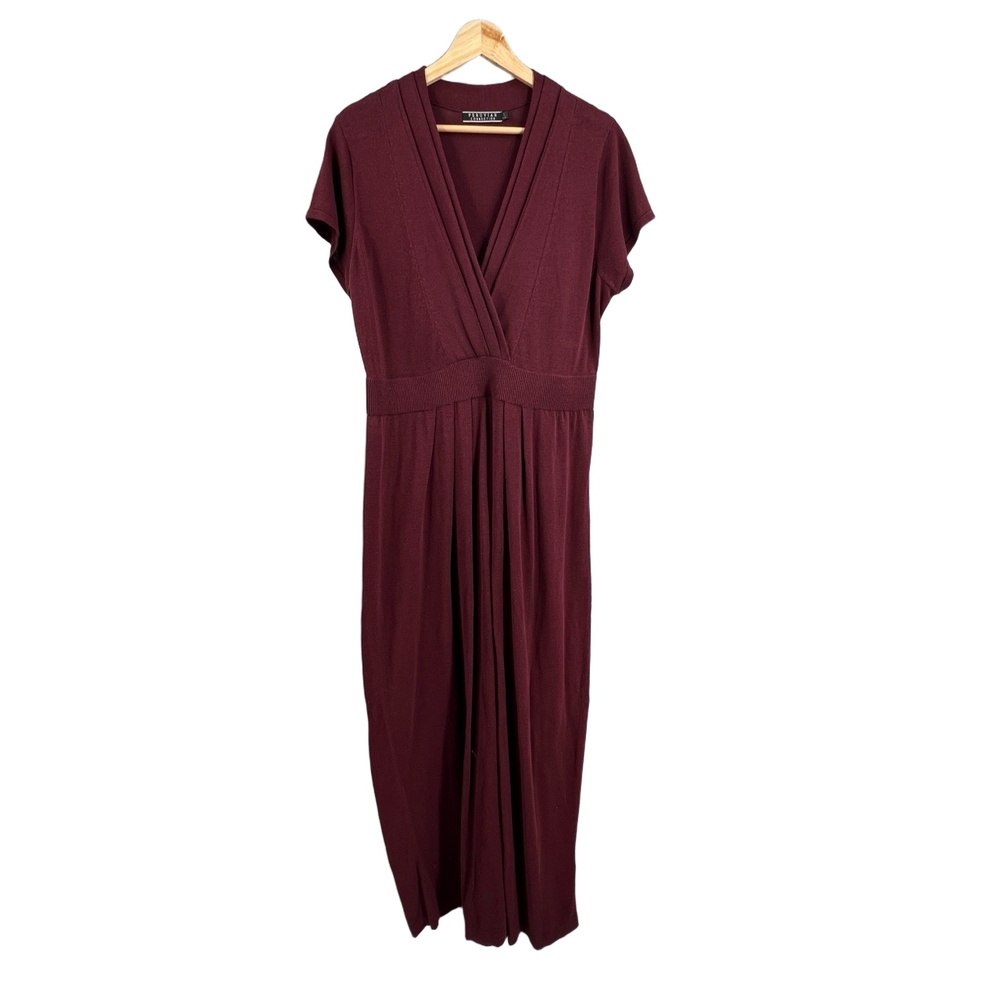 Peruvian Connection Dress Burgundy Short Sleeve VNeck Knit Maxi Minimalist Large